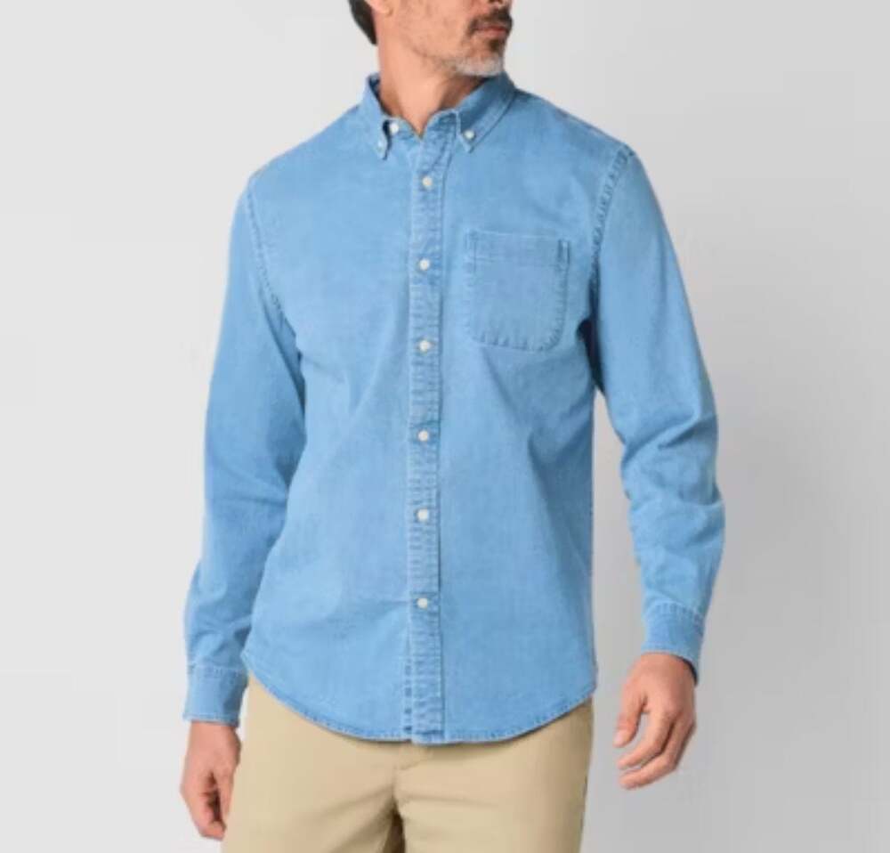 St. John's Bay Classic Fit Long Sleeve Denim Shirt Size M
